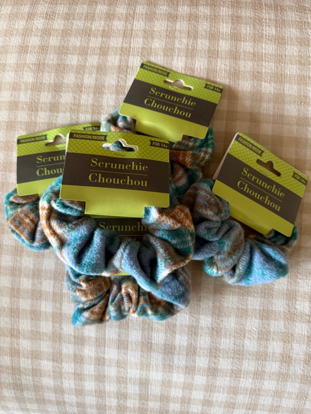 Plush Scrunchie Set — Teal & Brown